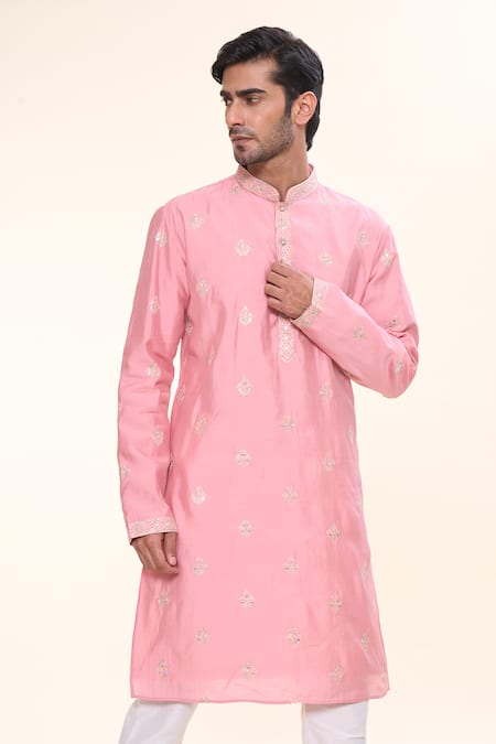 Shop Arihant Rai Sinha Pink Silk, Acrylic Sequins Persian Crest Embroidered Kurta With Churidar Online at Aza Fashions Shop_Arihant Rai Sinha_Pink Silk, Acrylic Sequins Persian Crest Embroidered Kurta With Churidar _Online_at_Aza_Fashions