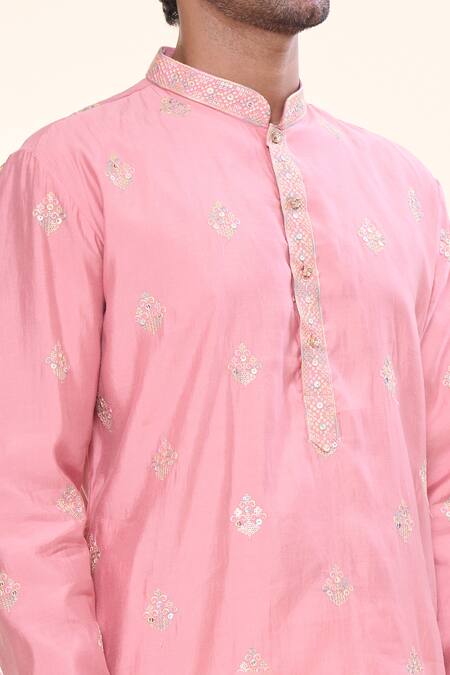 Arihant Rai Sinha Pink Silk, Acrylic Sequins Persian Crest Embroidered Kurta With Churidar at Aza Fashions Arihant Rai Sinha_Pink Silk, Acrylic Sequins Persian Crest Embroidered Kurta With Churidar _at_Aza_Fashions