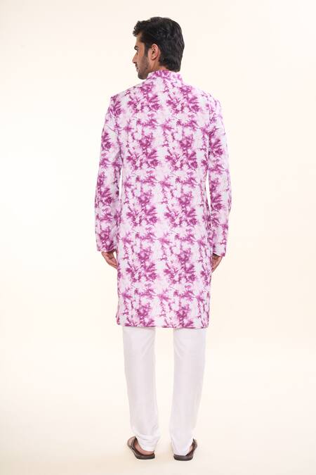 Shop_Arihant Rai Sinha_Purple Cotton Tie Dye Print Kurta _at_Aza_Fashions