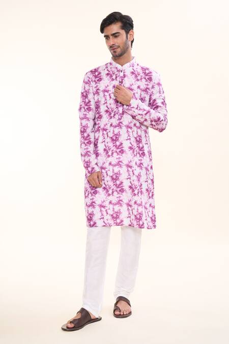 Arihant Rai Sinha_Purple Cotton Tie Dye Print Kurta _Online_at_Aza_Fashions