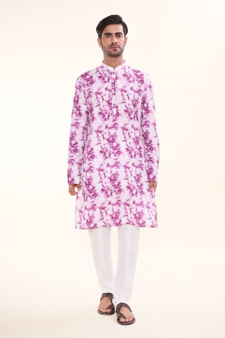 Arihant Rai Sinha_Purple Cotton Tie Dye Print Kurta _at_Aza_Fashions