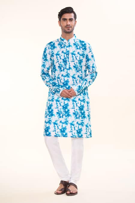 Arihant Rai Sinha_Blue Cotton Tie Dye Splash Print Kurta _Online_at_Aza_Fashions