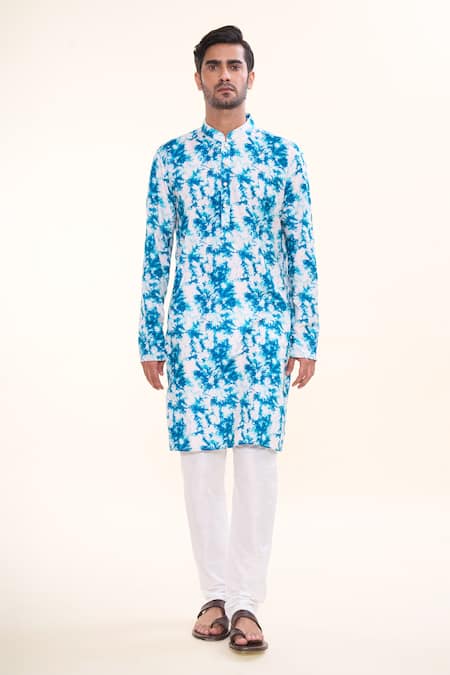 Buy_Arihant Rai Sinha_Blue Cotton Tie Dye Splash Print Kurta _Online_at_Aza_Fashions