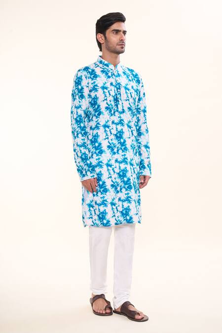 Shop_Arihant Rai Sinha_Blue Cotton Tie Dye Splash Print Kurta _Online_at_Aza_Fashions