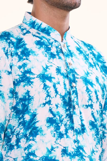 Arihant Rai Sinha_Blue Cotton Tie Dye Splash Print Kurta _at_Aza_Fashions