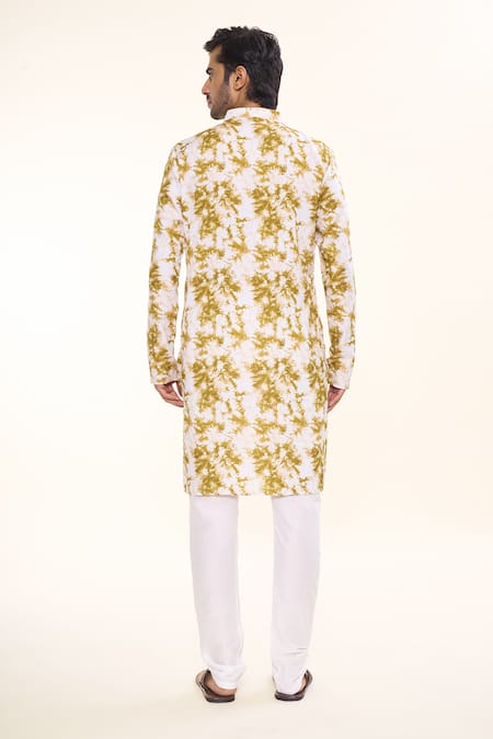 Shop Arihant Rai Sinha Yellow Cotton Tie Dye Swerve Print Kurta at Aza Fashions Shop_Arihant Rai Sinha_Yellow Cotton Tie Dye Swerve Print Kurta _at_Aza_Fashions