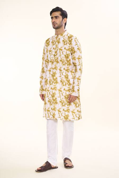 Arihant Rai Sinha Yellow Cotton Tie Dye Swerve Print Kurta Online at Aza Fashions Arihant Rai Sinha_Yellow Cotton Tie Dye Swerve Print Kurta _Online_at_Aza_Fashions
