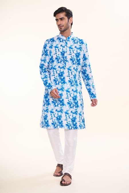 Arihant Rai Sinha_Blue Cotton Tie Dye Magic Print Kurta _Online_at_Aza_Fashions