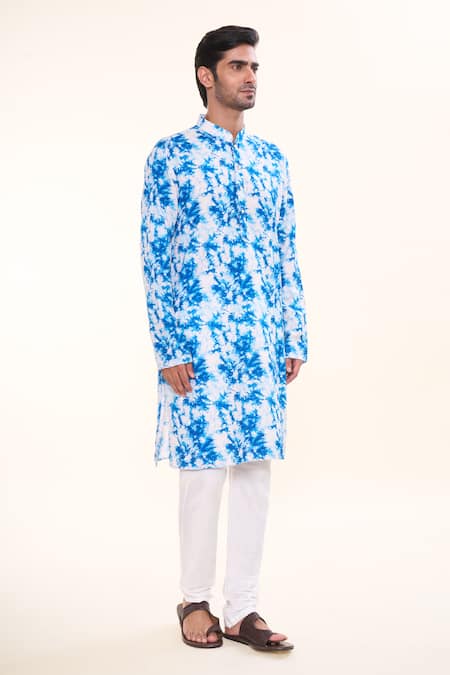 Buy_Arihant Rai Sinha_Blue Cotton Tie Dye Magic Print Kurta _Online_at_Aza_Fashions