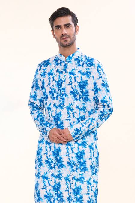Shop_Arihant Rai Sinha_Blue Cotton Tie Dye Magic Print Kurta _Online_at_Aza_Fashions
