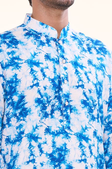 Arihant Rai Sinha_Blue Cotton Tie Dye Magic Print Kurta _at_Aza_Fashions
