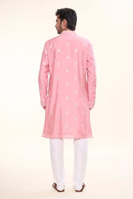 Shop Arihant Rai Sinha Pink Silk Sequins Persian Crest Embroidered Kurta at Aza Fashions Shop_Arihant Rai Sinha_Pink Silk Sequins Persian Crest Embroidered Kurta _at_Aza_Fashions