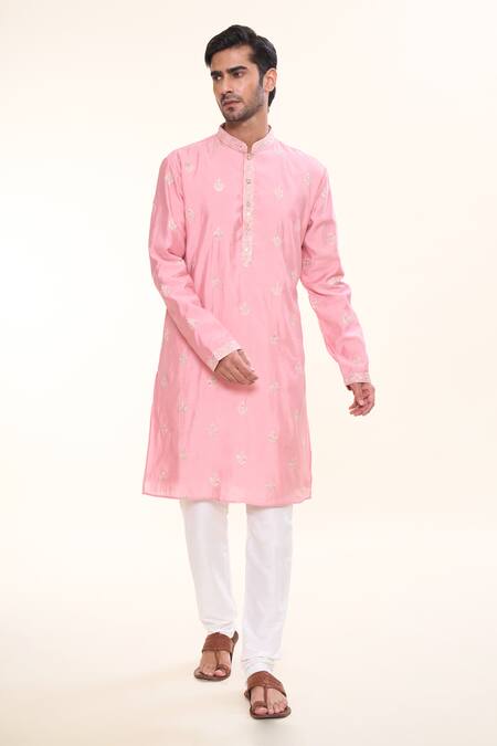 Arihant Rai Sinha Pink Silk Sequins Persian Crest Embroidered Kurta Online at Aza Fashions Arihant Rai Sinha_Pink Silk Sequins Persian Crest Embroidered Kurta _Online_at_Aza_Fashions
