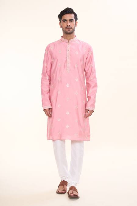 Buy Arihant Rai Sinha Pink Silk Sequins Persian Crest Embroidered Kurta Online at Aza Fashions Buy_Arihant Rai Sinha_Pink Silk Sequins Persian Crest Embroidered Kurta _Online_at_Aza_Fashions