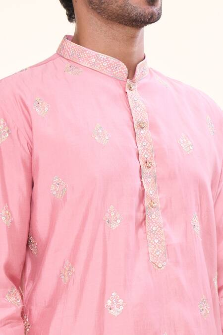 Arihant Rai Sinha Pink Silk Sequins Persian Crest Embroidered Kurta at Aza Fashions Arihant Rai Sinha_Pink Silk Sequins Persian Crest Embroidered Kurta _at_Aza_Fashions