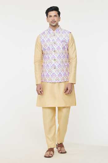 Arihant Rai Sinha Pink Silk Embroidery Chevron Pattern Bundi Kurta Set Online at Aza Fashions Arihant Rai Sinha_Pink Silk Embroidery Chevron Pattern Bundi Kurta Set _Online_at_Aza_Fashions