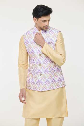 Buy Arihant Rai Sinha Pink Silk Embroidery Chevron Pattern Bundi Kurta Set Online at Aza Fashions Buy_Arihant Rai Sinha_Pink Silk Embroidery Chevron Pattern Bundi Kurta Set _Online_at_Aza_Fashions
