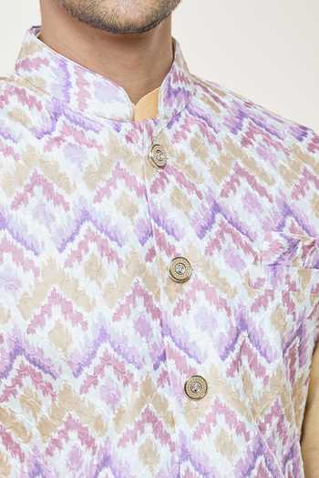 Shop Arihant Rai Sinha Pink Silk Embroidery Chevron Pattern Bundi Kurta Set Online at Aza Fashions Shop_Arihant Rai Sinha_Pink Silk Embroidery Chevron Pattern Bundi Kurta Set _Online_at_Aza_Fashions
