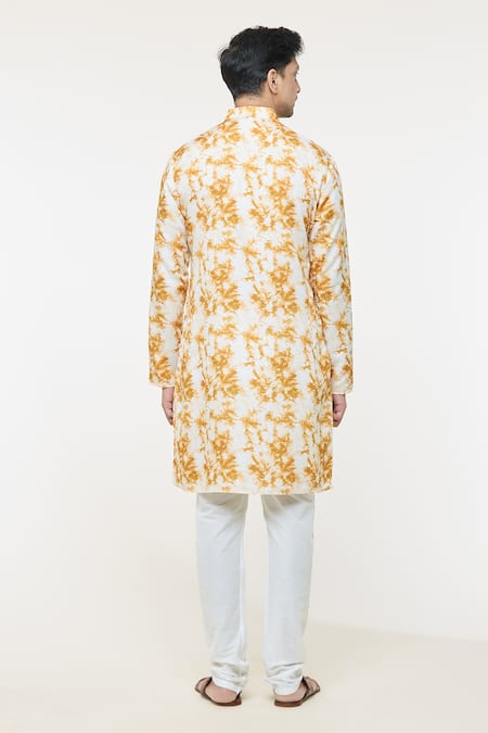 Shop Arihant Rai Sinha Yellow Cotton Abstract Print Kurta at Aza Fashions Shop_Arihant Rai Sinha_Yellow Cotton Abstract Print Kurta _at_Aza_Fashions