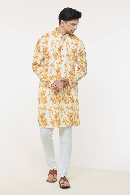 Arihant Rai Sinha Yellow Cotton Abstract Print Kurta Online at Aza Fashions Arihant Rai Sinha_Yellow Cotton Abstract Print Kurta _Online_at_Aza_Fashions