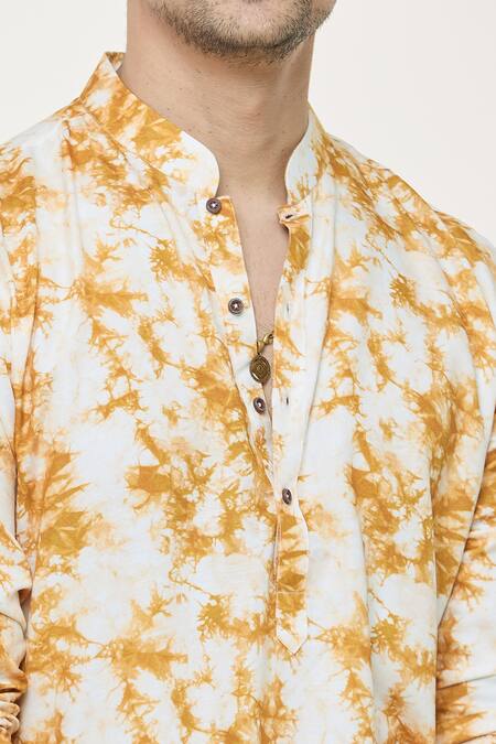 Arihant Rai Sinha Yellow Cotton Abstract Print Kurta at Aza Fashions Arihant Rai Sinha_Yellow Cotton Abstract Print Kurta _at_Aza_Fashions