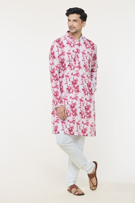 Arihant Rai Sinha_Red Cotton Straight Printed Kurta _Online_at_Aza_Fashions