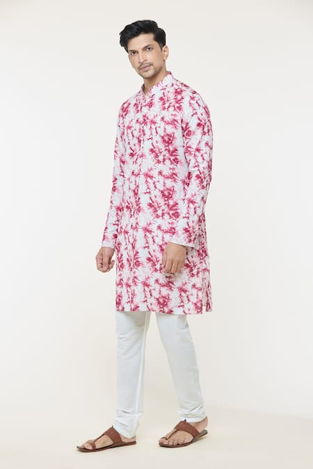 Buy_Arihant Rai Sinha_Red Cotton Straight Printed Kurta _Online_at_Aza_Fashions