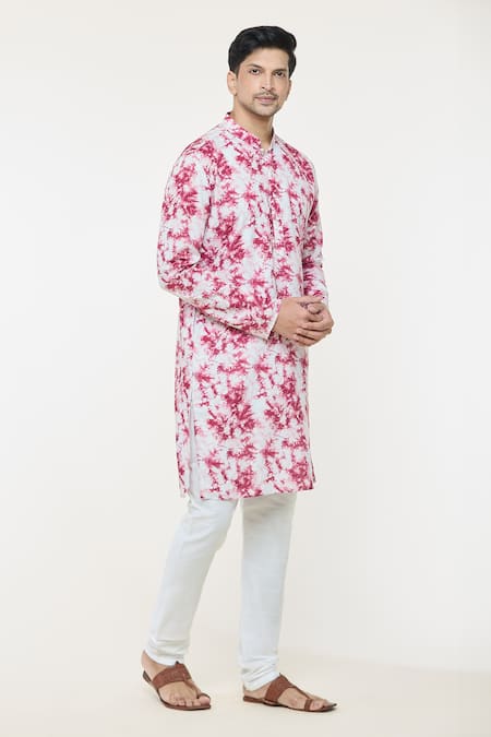 Shop_Arihant Rai Sinha_Red Cotton Straight Printed Kurta _Online_at_Aza_Fashions