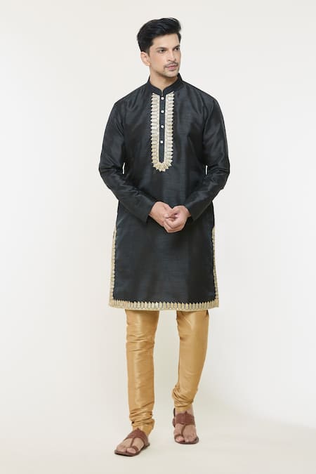 Arihant Rai Sinha_Black Silk Lace Border Kurta _Online_at_Aza_Fashions