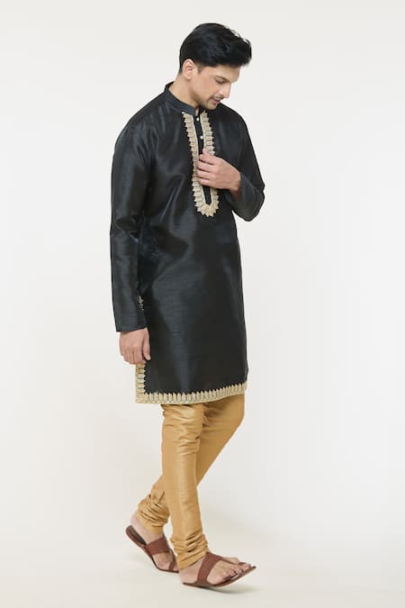 Buy_Arihant Rai Sinha_Black Silk Lace Border Kurta _Online_at_Aza_Fashions