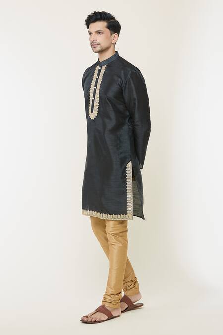 Buy_Arihant Rai Sinha_Black , Chanderi Embroidery Floral Lace Embellished Kurta Set _Online_at_Aza_Fashions