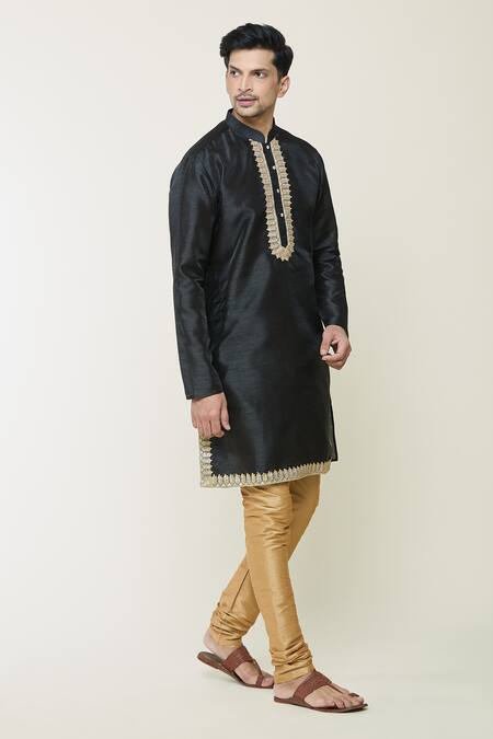 Buy_Arihant Rai Sinha_Black , Chanderi Embroidery Floral Lace Embellished Kurta Set 