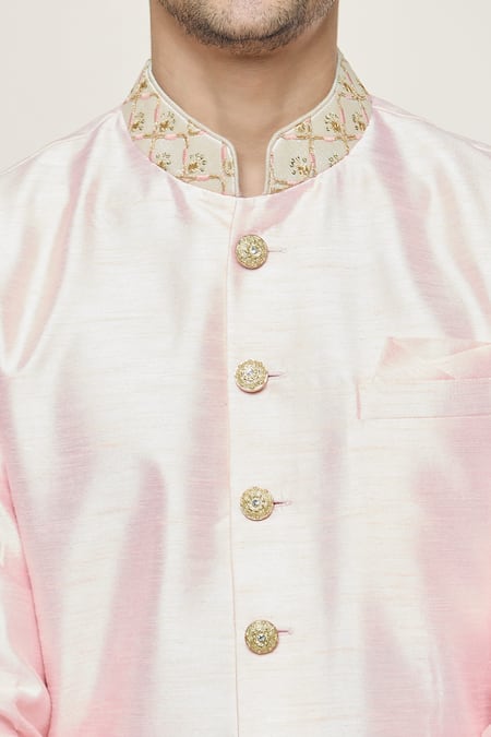 Arihant Rai Sinha_Pink Silk Sequins, Embroidery Border Sherwani Set _at_Aza_Fashions