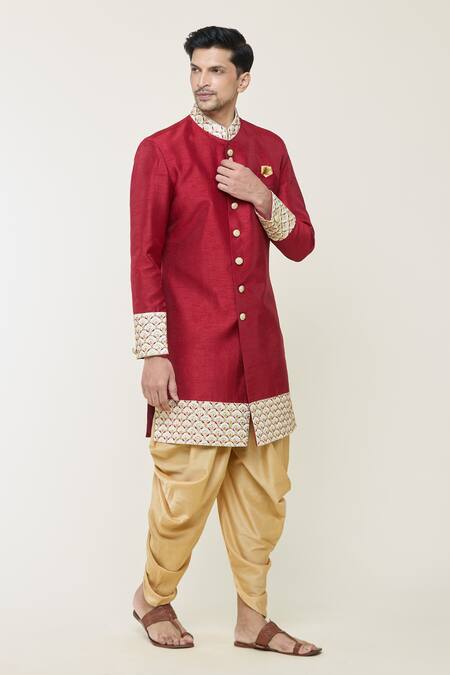 Buy Arihant Rai Sinha Red Silk Sequins, Embroidery Scallop Border Sherwani Set Online at Aza Fashions Buy_Arihant Rai Sinha_Red Silk Sequins, Embroidery Scallop Border Sherwani Set _Online_at_Aza_Fashions