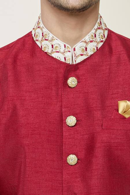 Arihant Rai Sinha Red Silk Sequins, Embroidery Scallop Border Sherwani Set at Aza Fashions Arihant Rai Sinha_Red Silk Sequins, Embroidery Scallop Border Sherwani Set _at_Aza_Fashions