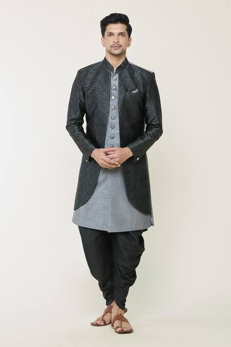 Buy Arihant Rai Sinha Grey Silk Geometric Woven Sherwani Jacket Set Online at Aza Fashions Buy_Arihant Rai Sinha_Grey Silk Geometric Woven Sherwani Jacket Set _Online_at_Aza_Fashions