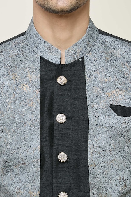 Buy_Arihant Rai Sinha_Grey Silk Embroidery Floral Woven Sherwani Set _Online_at_Aza_Fashions