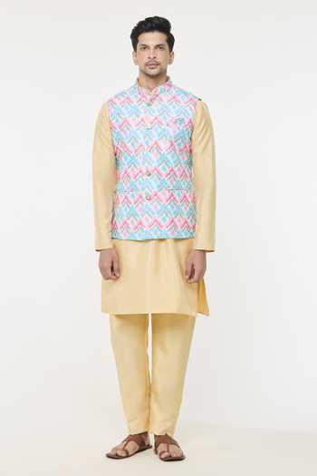 Buy Arihant Rai Sinha Multi Color Silk Embroidery Chevron Pattern Bundi And Kurta Set Online at Aza Fashions Buy_Arihant Rai Sinha_Multi Color Silk Embroidery Chevron Pattern Bundi And Kurta Set _Online_at_Aza_Fashions