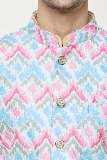 Buy Arihant Rai Sinha Multi Color Silk Embroidery Chevron Pattern Bundi And Kurta Set Buy_Arihant Rai Sinha_Multi Color Silk Embroidery Chevron Pattern Bundi And Kurta Set