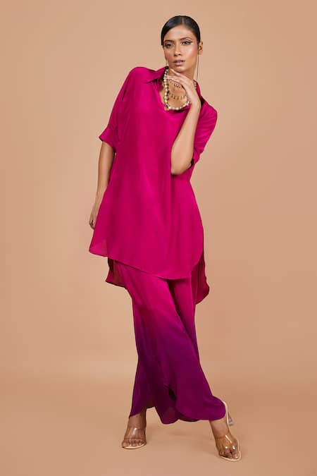 Vishwa By Pinki Sinha Solid High-Low Kurta With Petal Pant 
