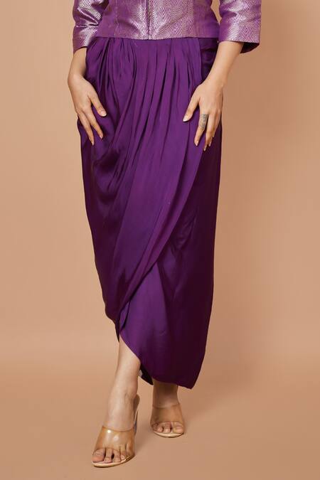 Buy_Vishwa By Pinki Sinha_Purple Silk Zari Mandarin Collar Chevron Woven Jacket With Draped Skirt_Online_at_Aza_Fashions