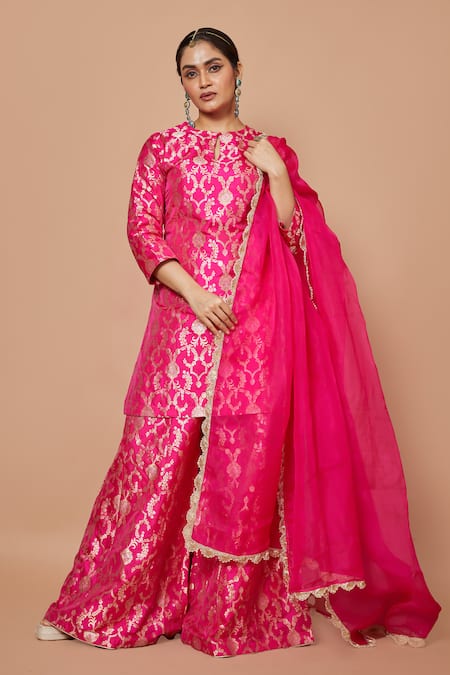 Pinki Sinha Floral Zari Woven Kurta Sharara Set 