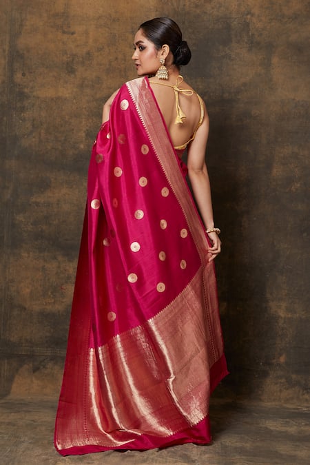 Shop_Vishwa By Pinki Sinha_Pink , Chanderi Woven Butti Saree With Running Blouse Piece_at_Aza_Fashions