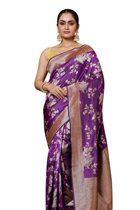 Vishwa By Pinki Sinha_Purple Silk, Brocade Two-tone Floral Vine Woven Saree With Running Blouse Piece_Online_at_Aza_Fashions