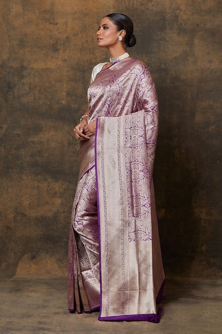 Buy_Vishwa By Pinki Sinha_Purple Silk Banarasi Vine Woven Saree With Running Blouse Piece _Online_at_Aza_Fashions