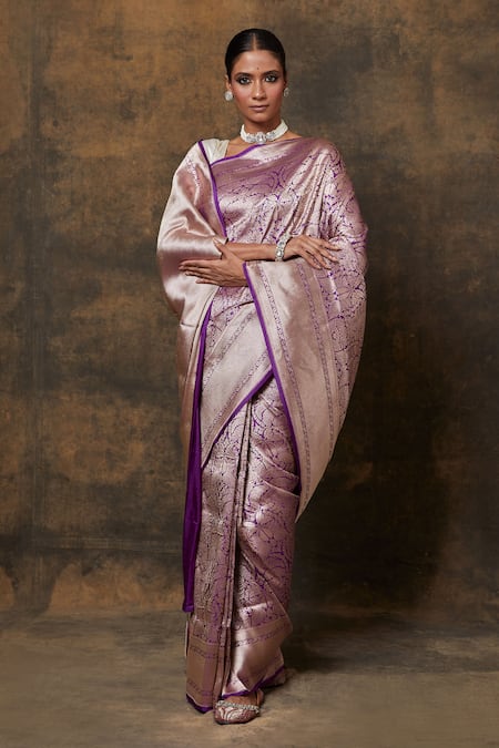 Vishwa By Pinki Sinha_Purple Silk Banarasi Vine Woven Saree With Running Blouse Piece _at_Aza_Fashions