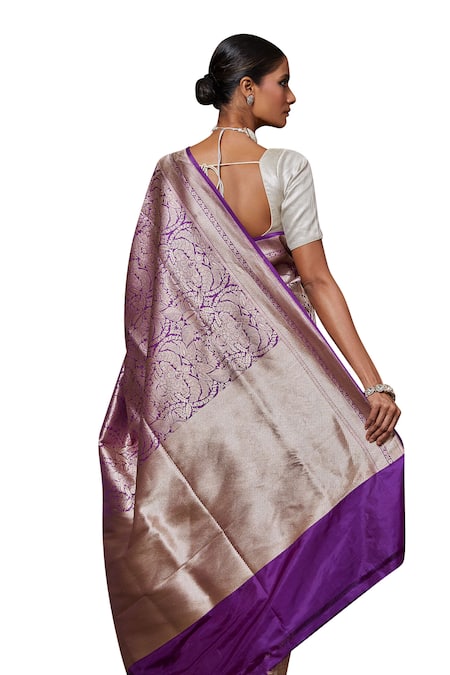 Buy_Vishwa By Pinki Sinha_Purple Silk Banarasi Vine Woven Saree With Running Blouse Piece 