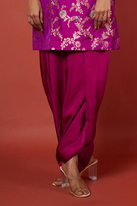 Vishwa By Pinki Sinha Pink Silk Mandarin Collar Woven Vine Pattern Kurta With Tulip Pant Online at Aza Fashions Vishwa By Pinki Sinha_Pink Silk Mandarin Collar Woven Vine Pattern Kurta With Tulip Pant_Online_at_Aza_Fashions