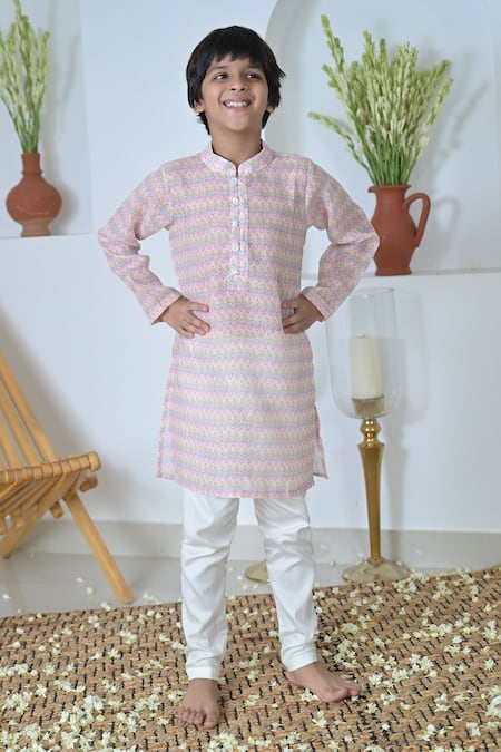 The Plum Bum Beige Cotton Linen Chevron Pattern Kurta With Pant 