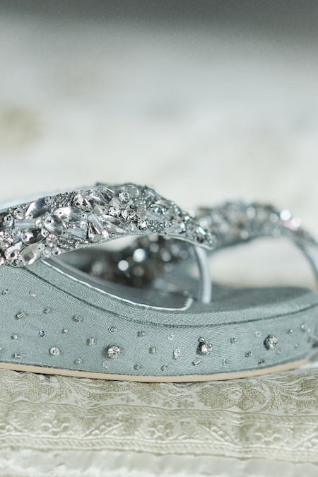 Modanta Footwear_Grey Diamonds, Embroidery Wedges _Online_at_Aza_Fashions